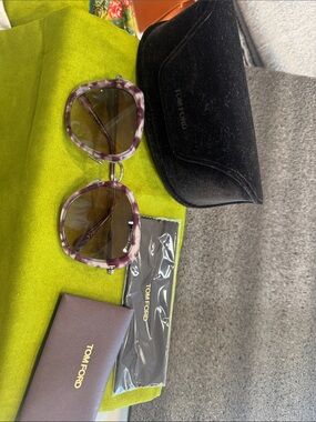 Tom Ford Purple Tortoiseshell Oversized Round Sunglasses